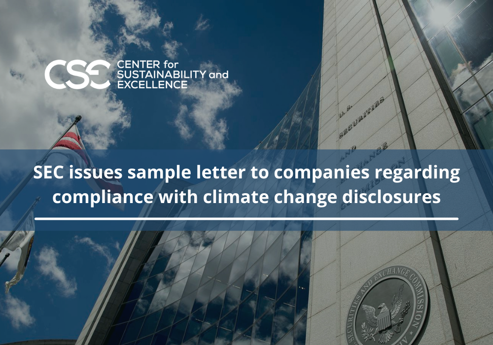 SEC issues sample letter to companies regarding compliance with climate change disclosures